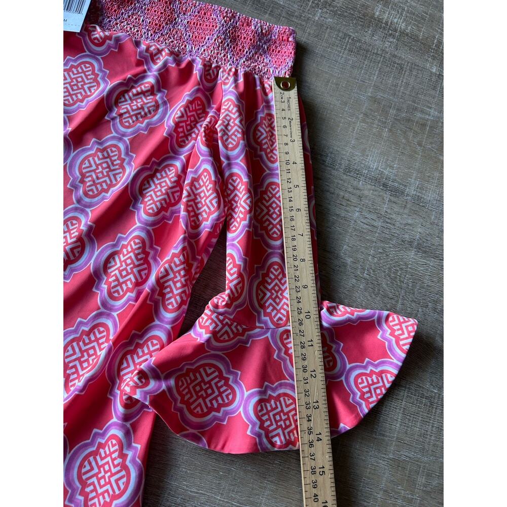 Cabana Life NWT Coral Geo Off Shoulder Tunic Dress Tassel Hem UPF 50 Beach M - Picture 7 of 12